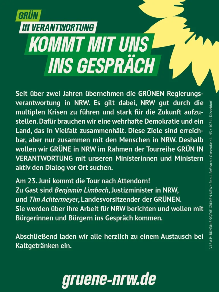 Plakat zur Veranstaltung „Grün in Verantwortung – kommt mit uns ins Gespräch“