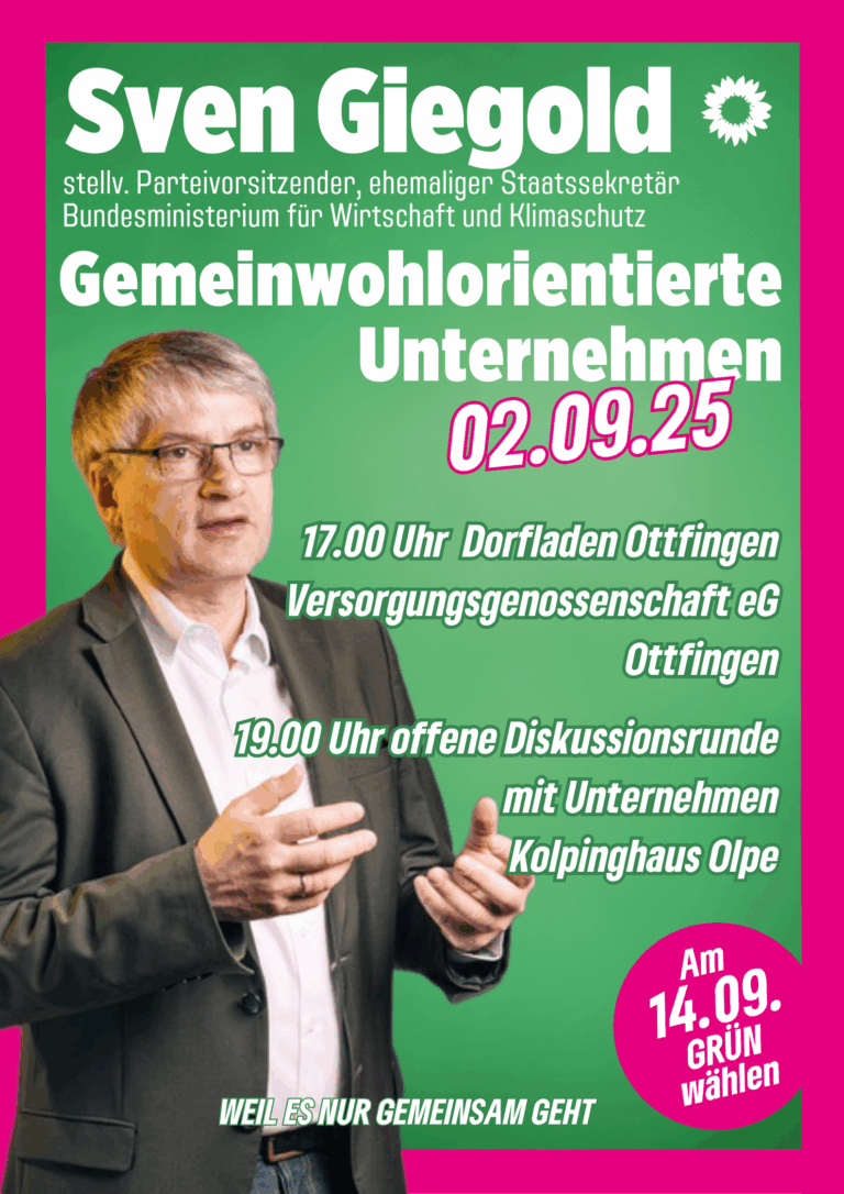 Sven Gigold MdB „Gemeinwohlorientierte Unternehmen denken über Gewinne hinaus. Sie schaffen Arbeitsplätze und fördern Zusammenhalt, Teilhabe und Nachhaltigkeit vor Ort. Diese Unternehmen zu stärken bedeutet mehr Wirtschaft, die allen zugutekommt.“